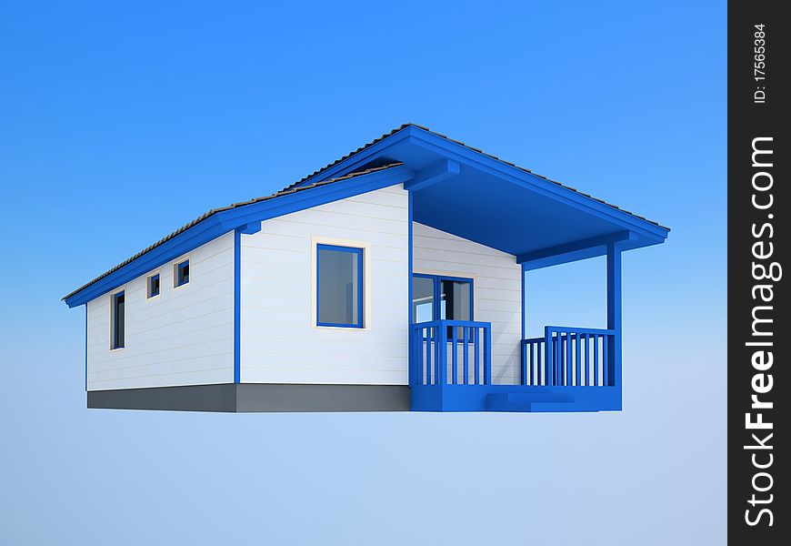 Small white house with a blue porch