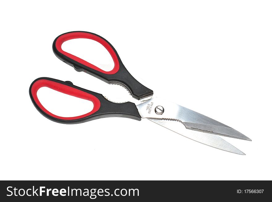 A Pair Of Red Scissors On white Background