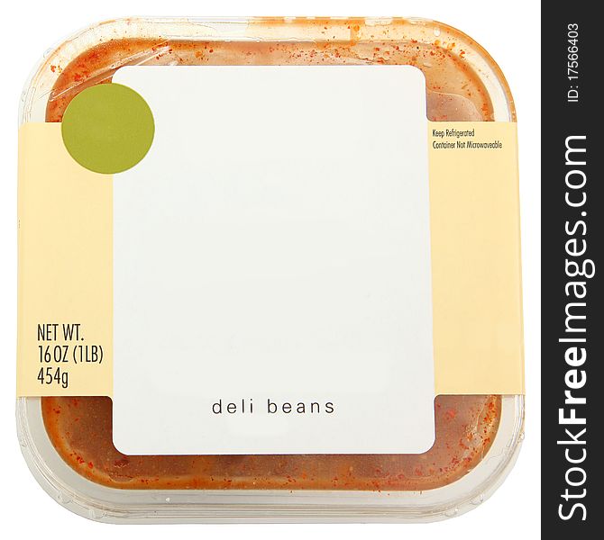 Plastic container of deli premade baked beans over white with clipping path. Plastic container of deli premade baked beans over white with clipping path.