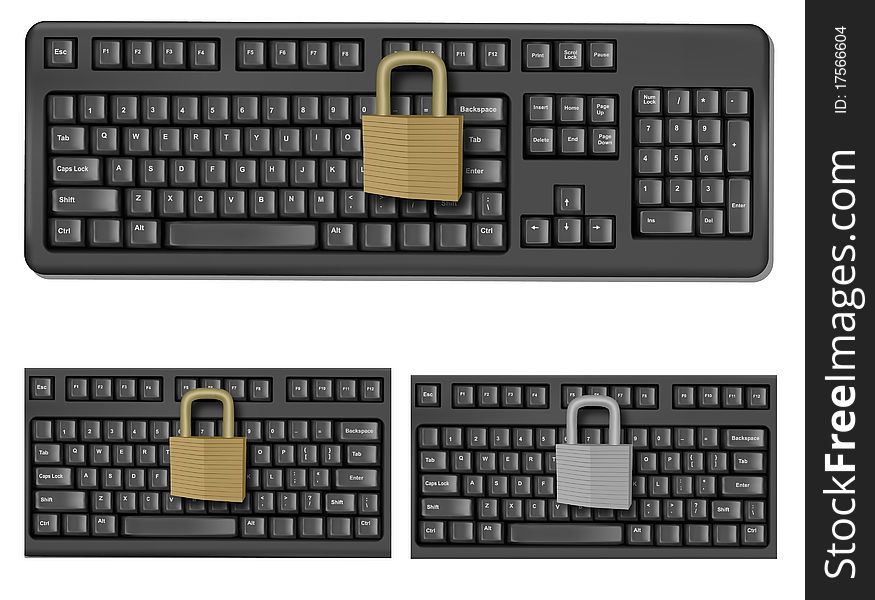 Set with keyboards with padlock.