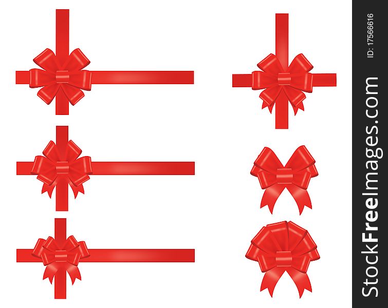 Collection Of Red Bows. Vector.