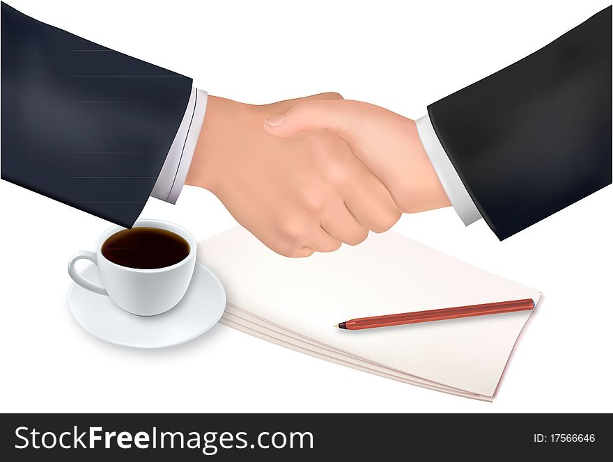 Handshake Over Paper And Coffee.