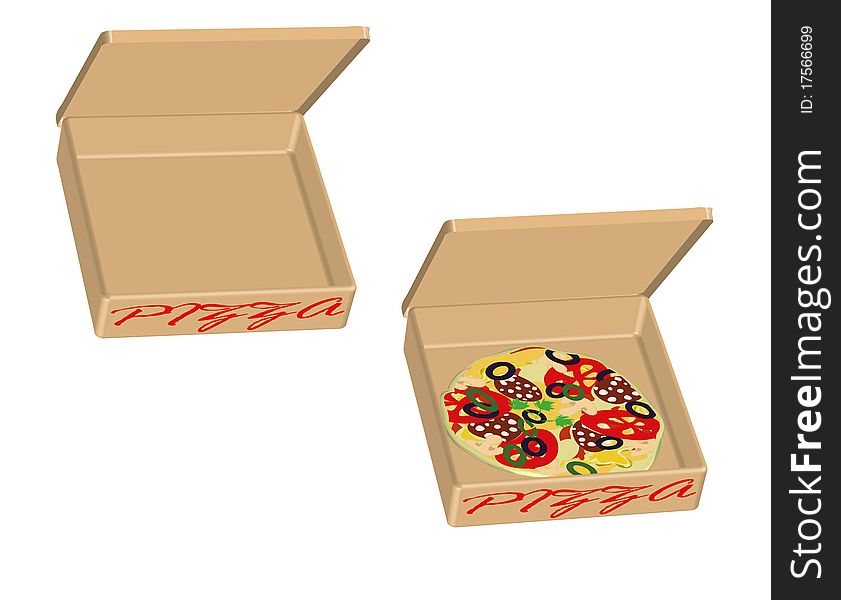 Empty box and box with pizza. Empty box and box with pizza