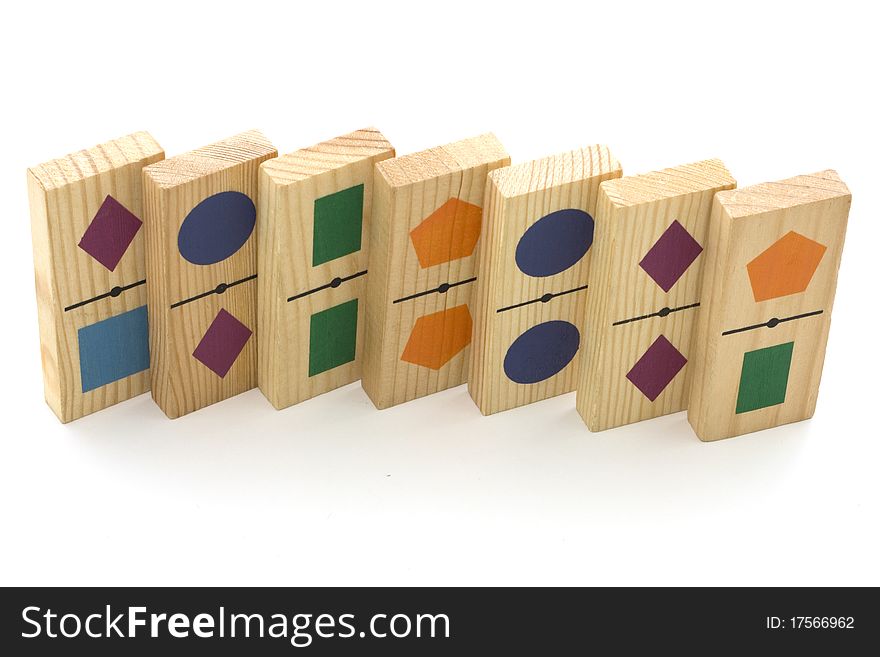 Develops wooden toy on white background