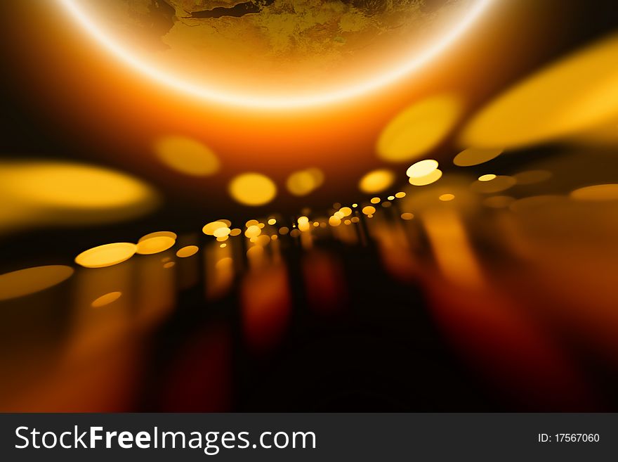 Abstract glowing planet and lights from highway. Elements of this image furnished by NASA. Abstract glowing planet and lights from highway. Elements of this image furnished by NASA.