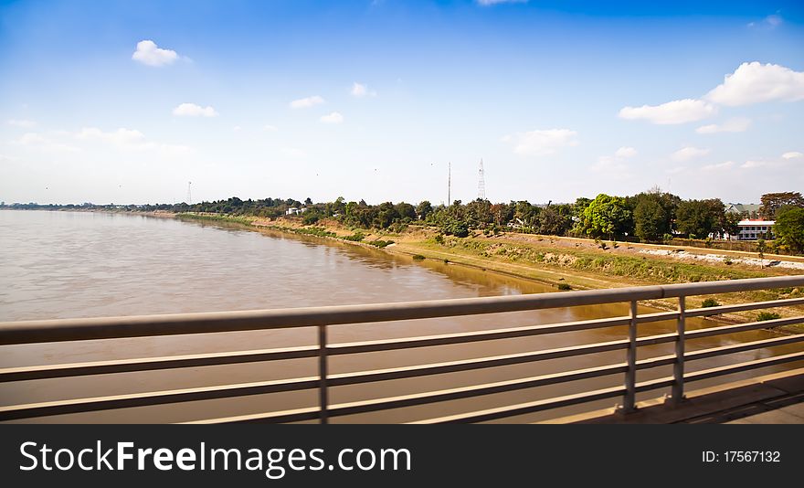 Scenery at left side of Mekong river look from the Thai-Loa Friendship Bridge.