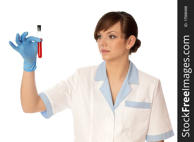 Doctor in blue gloves will be carry out research a samples of bloods at inhabitants of coast on availability of poisoning. Doctor in blue gloves will be carry out research a samples of bloods at inhabitants of coast on availability of poisoning