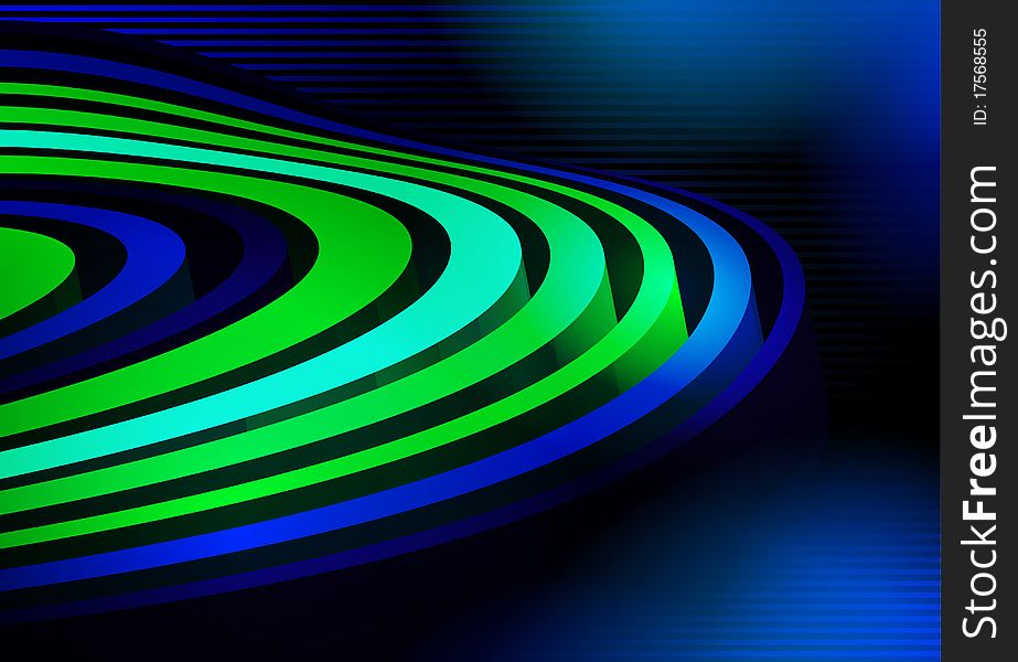 Abstract 3D shape on dark striped background. Abstract 3D shape on dark striped background