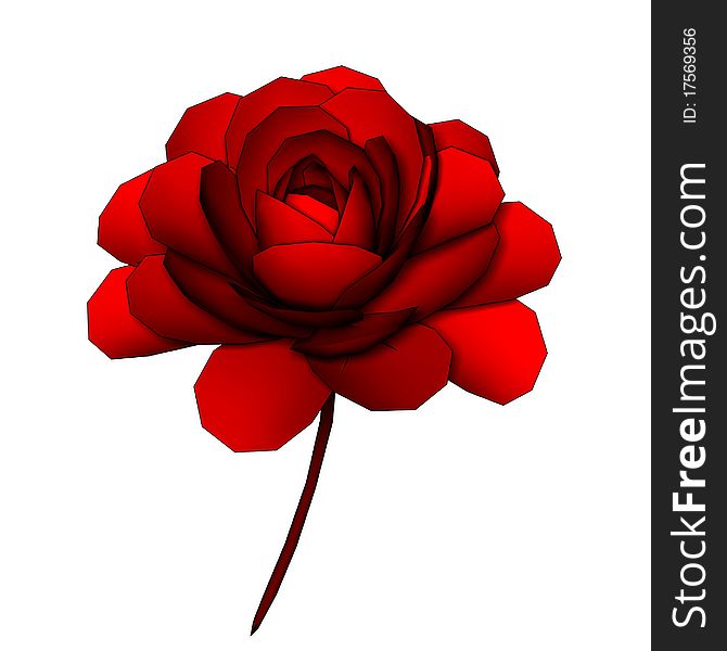 Red rose, 3D model rendered on white background