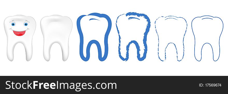 6 Tooth, Isolated On White Background, Vector Illustration. 6 Tooth, Isolated On White Background, Vector Illustration