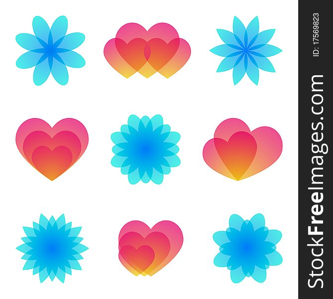 Watercolor heart and flower design elements. Watercolor heart and flower design elements.