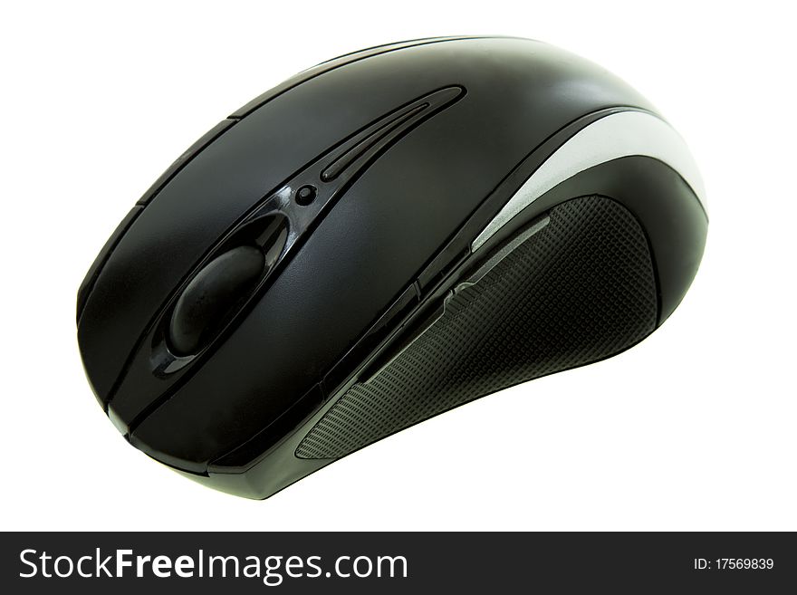 Black-and-white computer mouse without a wire on a white background