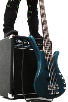Amp And 5 String Bass Guitar Royalty Free Stock Photography Amp And 5 String Bass Guitar Royalty Free Stock Photography