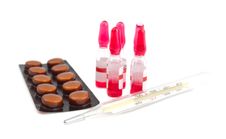 Ampoule, A Thermometer And Pills Royalty Free Stock Photo Ampoule, A Thermometer And Pills Royalty Free Stock Photo