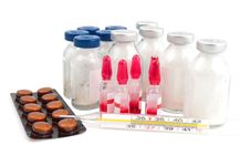 Ampoule, A Thermometer And Pills Stock Photography Ampoule, A Thermometer And Pills Stock Photography