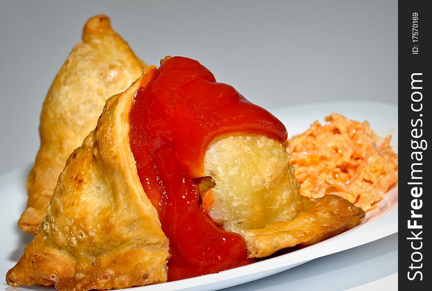 Indian Samosa, spicy snack prepared from Potatoes . A common street snack in Northern India