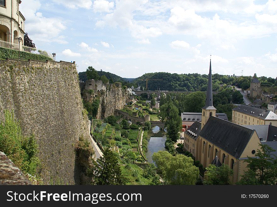 View from a city wall on the valley of Luxembourg. View from a city wall on the valley of Luxembourg