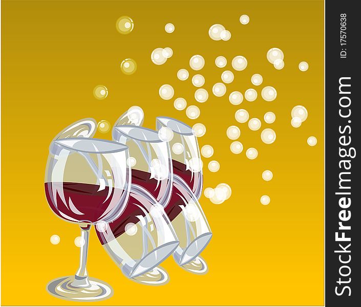 Wine in glass or yellow background