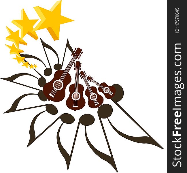 Brown guitar and star of illustration