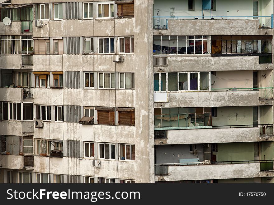 Old communist apartments building in Bucharest. Old communist apartments building in Bucharest.