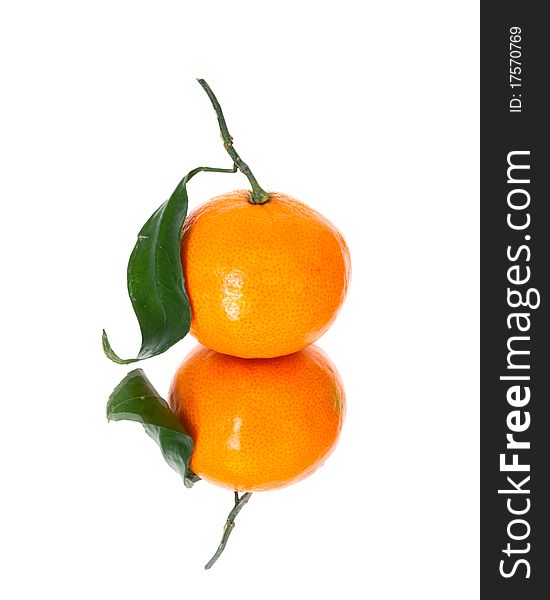 Tangerine with leaf isolated on white