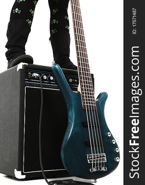 Amp and 5 String Bass Guitar