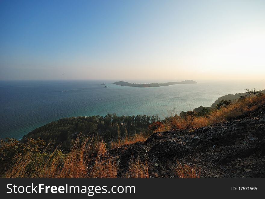 Andaman sea scenic view from the cliff during sunset