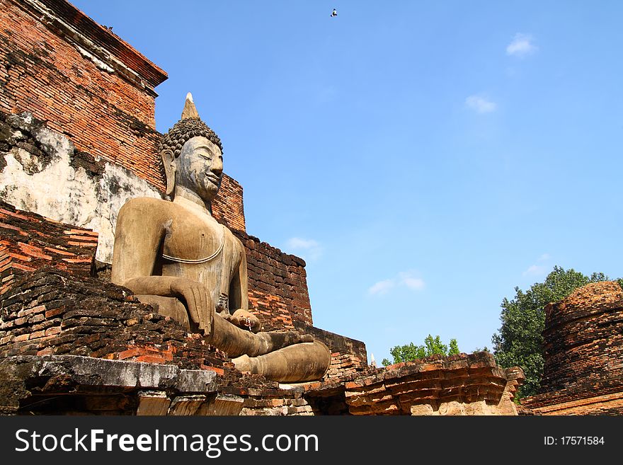 Buddha at ruin temple, Sukhothai historic park Thailand. Buddha at ruin temple, Sukhothai historic park Thailand