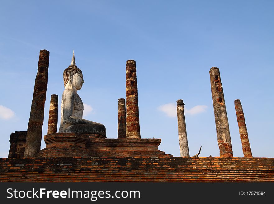 Buddha at ruin temple, Sukhothai historic park Thailand. Buddha at ruin temple, Sukhothai historic park Thailand