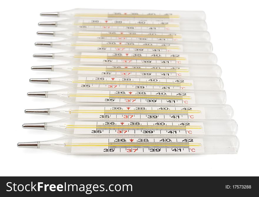 Medical thermometers on a white background