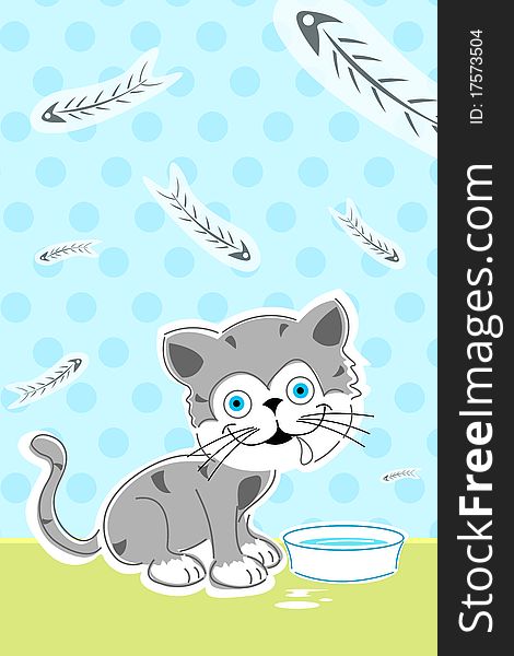 Illustration of cat with fish bones