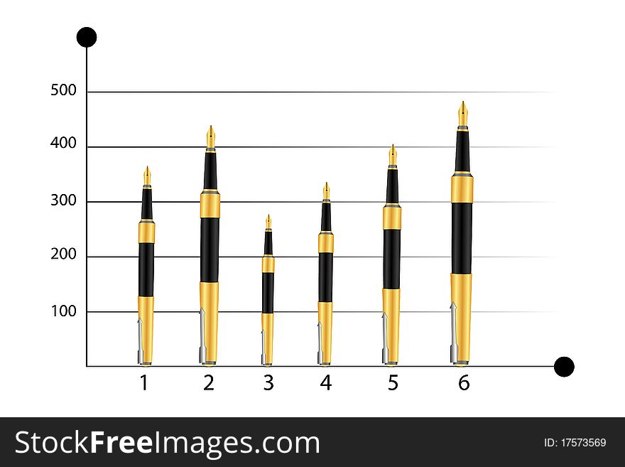 Illustration of business graph with pens on white background