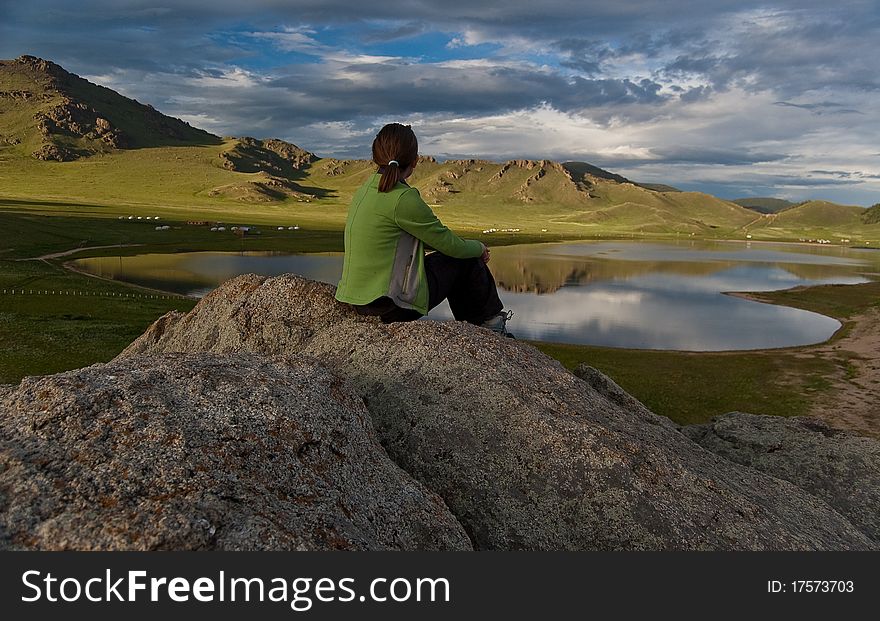 Girl and lake