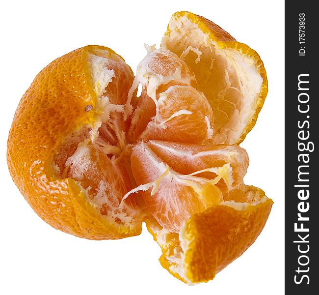 Peeled ripe mandarin, isolated on a white background. Peeled ripe mandarin, isolated on a white background