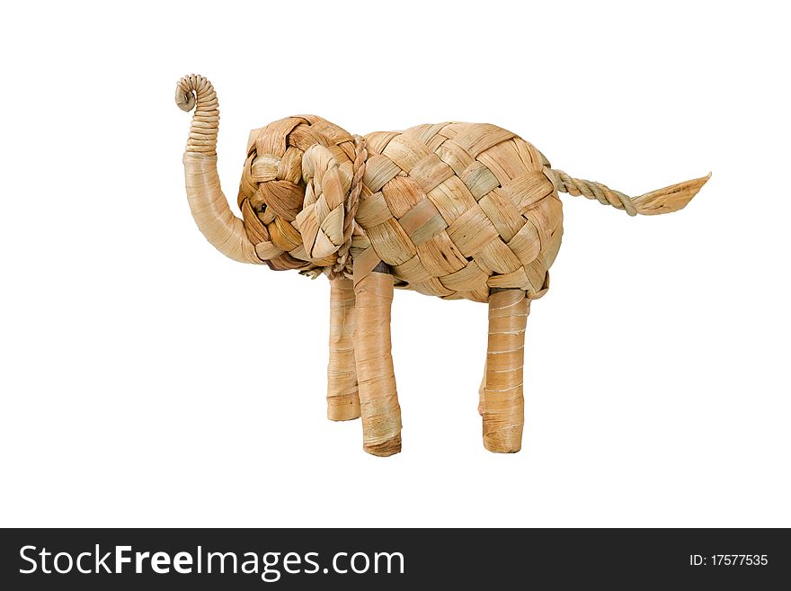 Elephant made from palm leaves isolated on white background