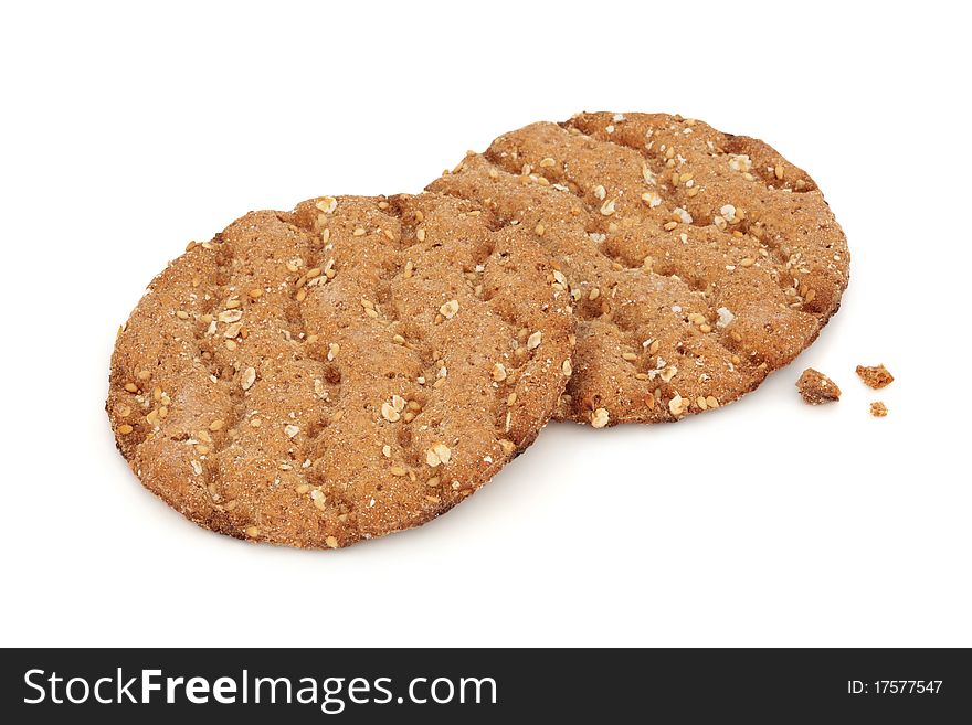 Multi grain crisp bread biscuits isolated over white background. Swedish specialty.