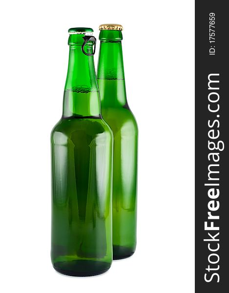 Two bottles of beer a picture in studio isolated on white. Two bottles of beer a picture in studio isolated on white.