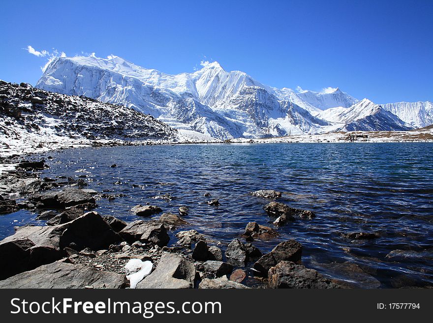 Lake with the Annapurna III in the background. Lake with the Annapurna III in the background