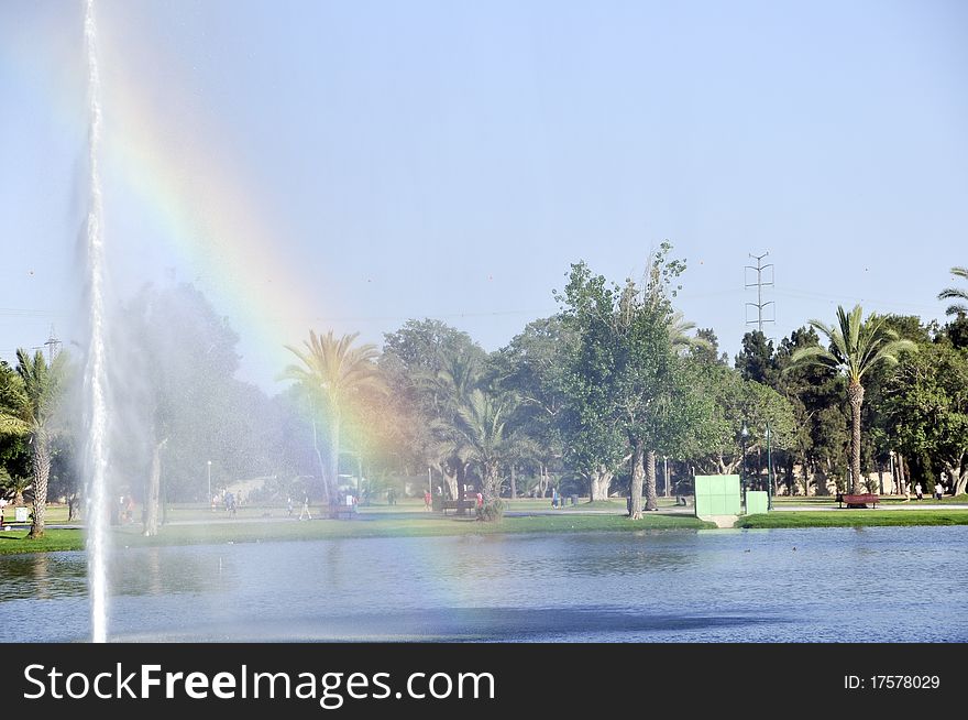 The fountain in the lake in park Hayarkon in Israel