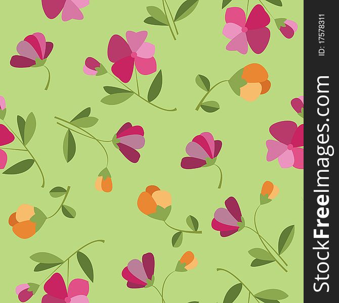 Floral seamless texture on a green background