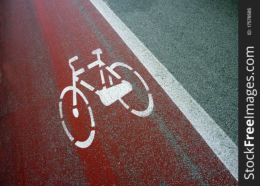 Bicycle Sign Painted On Road