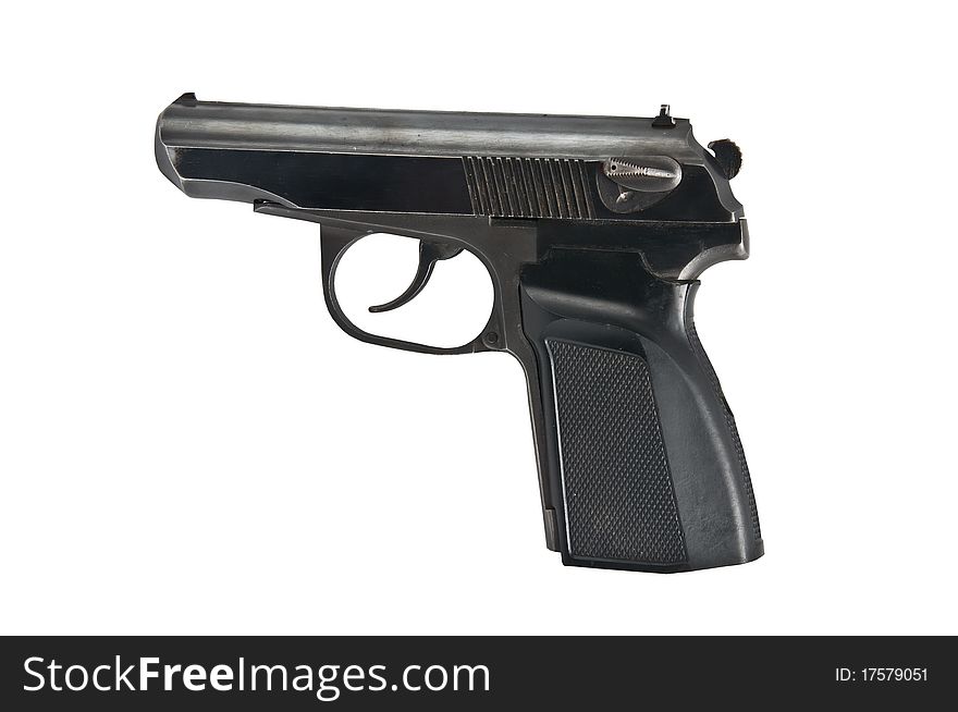 Black handgun isolated on white