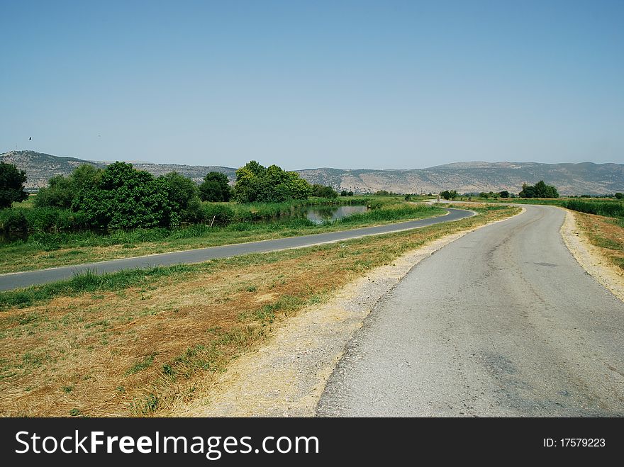 The road to the Hula Nature Reserve in northern Israel