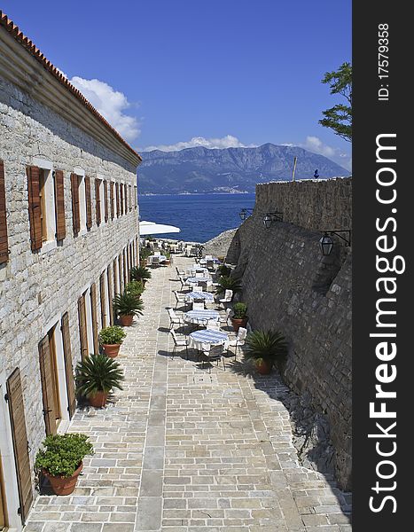 Restaurant in an ancient castle by the sea