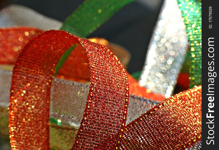 Multicolored glossy ribbons close-up
