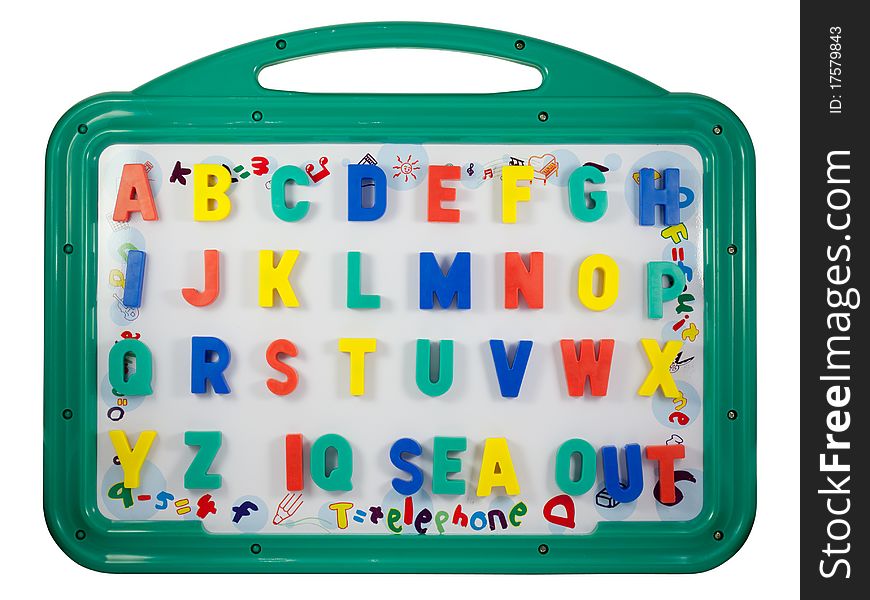 Magnetic letters on a whiteboard. Isolated on white background with clipping path.