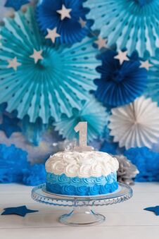Birthday Cake Smash. First Cake Baby. The Decor Of The Birthday Royalty Free Stock Photos