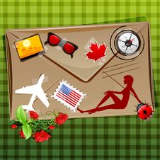 Travelling Icons On Envelope Royalty Free Stock Photos