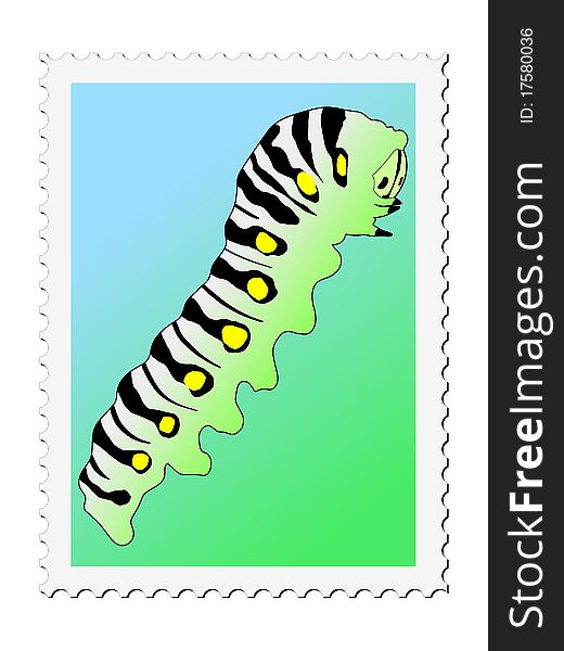 Colored stamp of insect. Caterpillar