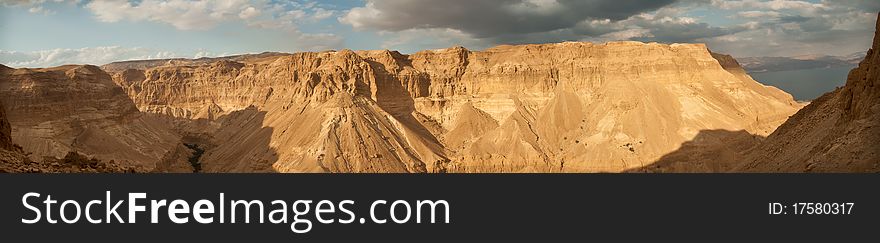 A panoramic shot of a mountain range near The Dead Sea. Seven parts combined. A panoramic shot of a mountain range near The Dead Sea. Seven parts combined.